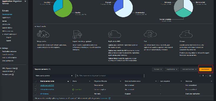 遷移生命週期管理 : AWS MGN Console - Source Servers 頁面，顯示下載代理程式的位置 - 羽昇國際技術部落格